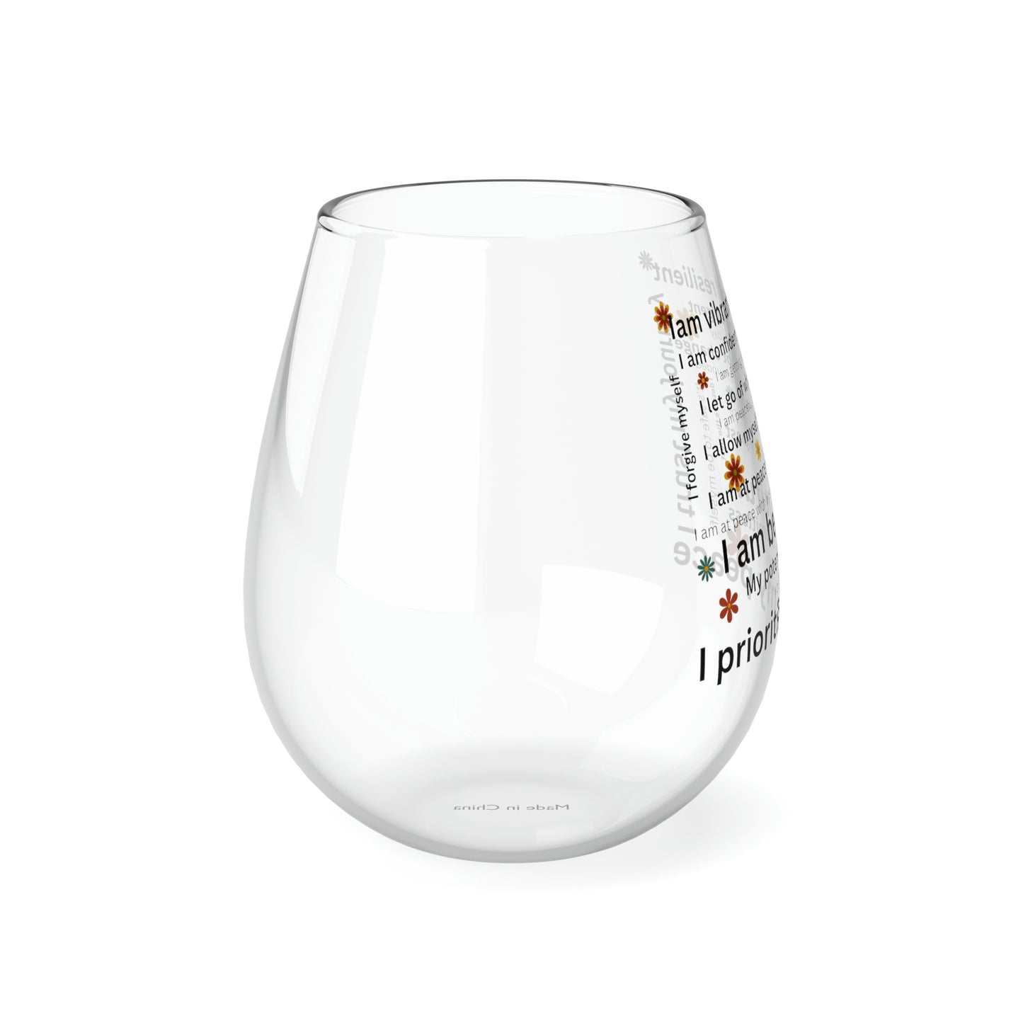 Healing Affirmation Wine Glass | Stemless Wine Glass, 11.75oz