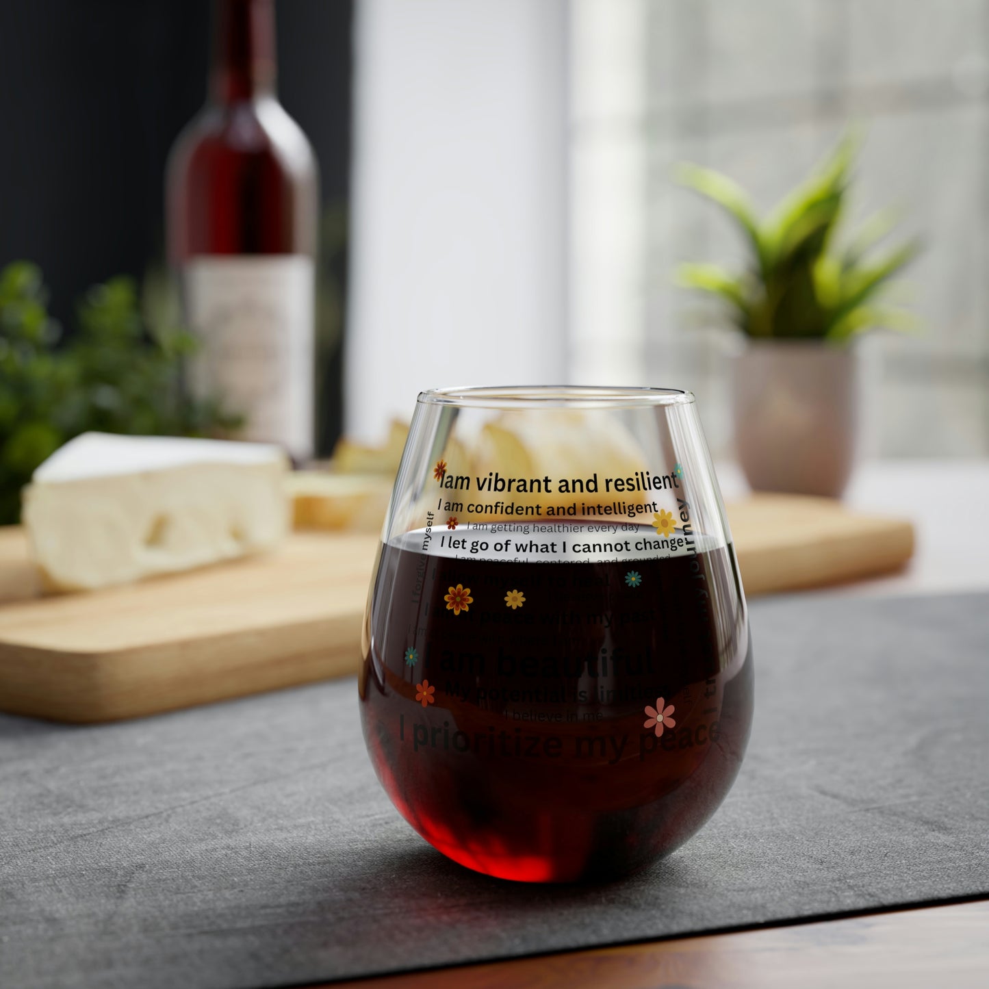 Healing Affirmation Wine Glass | Stemless Wine Glass, 11.75oz