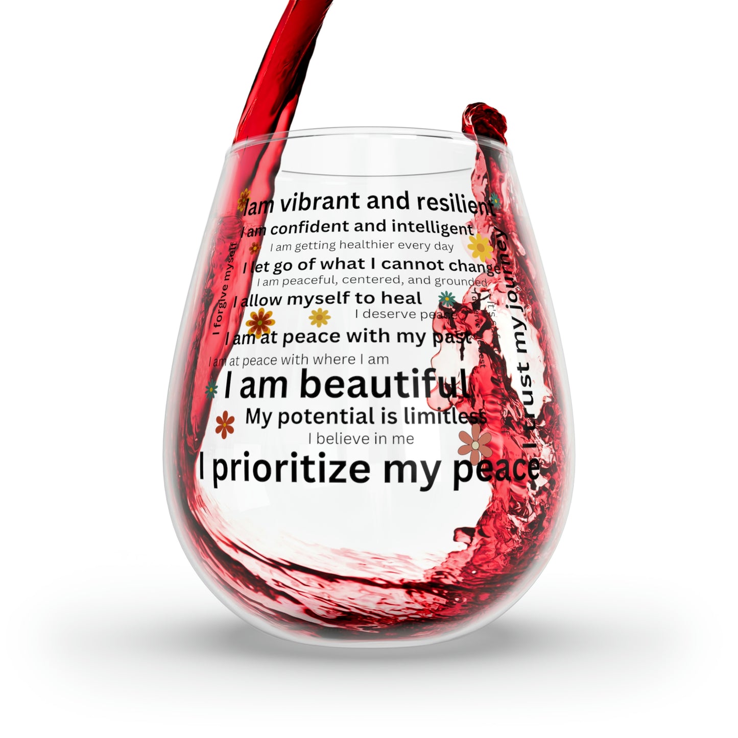 Healing Affirmation Wine Glass | Stemless Wine Glass, 11.75oz