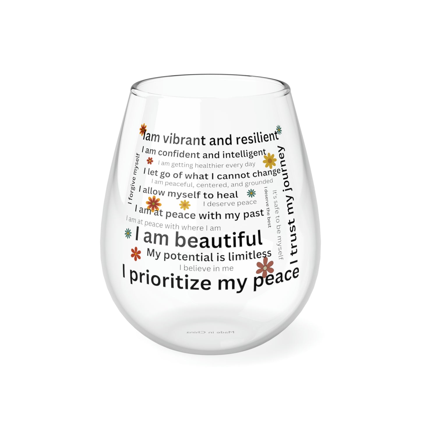 Healing Affirmation Wine Glass | Stemless Wine Glass, 11.75oz