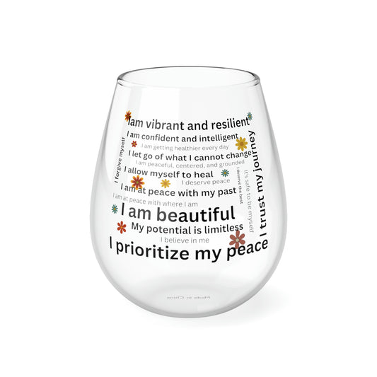 Healing Affirmation Wine Glass | Stemless Wine Glass, 11.75oz